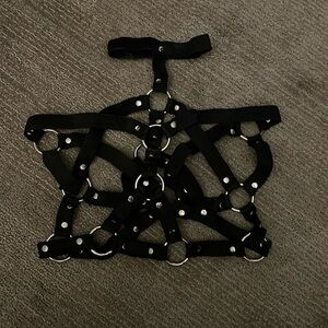 Black Strap with Silver Hardware Body Harness Top